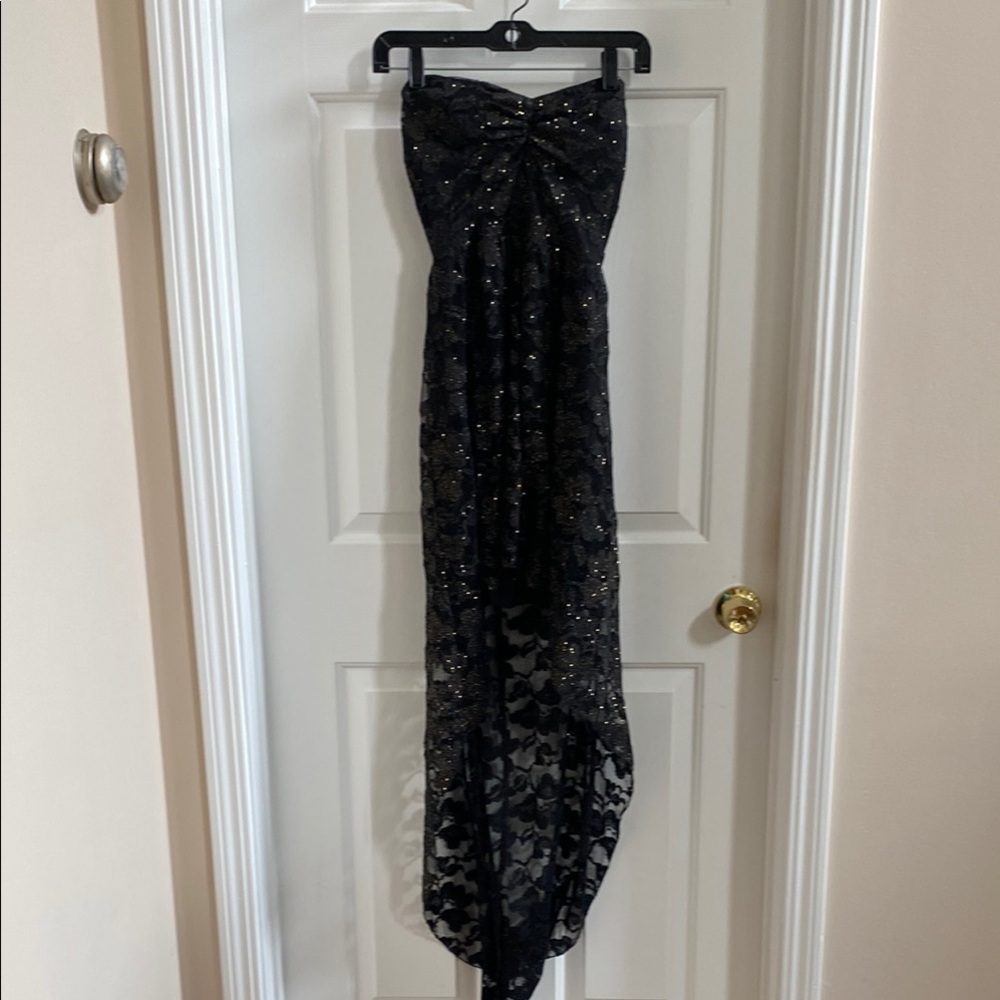 B.Darkin Elegant Black Strapless Gown With Train